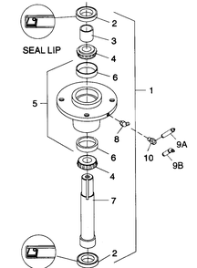 Blade Spindle Diagram and Parts List for 454 590100 Cub Cadet Lawn Tractor